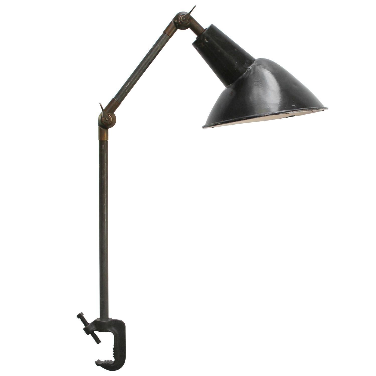 French Black Enamel Metal Brass Machinist Light by Mazda