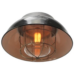French Black Enamel Vintage Industrial Cast Iron Clear Glass Pendant Lights