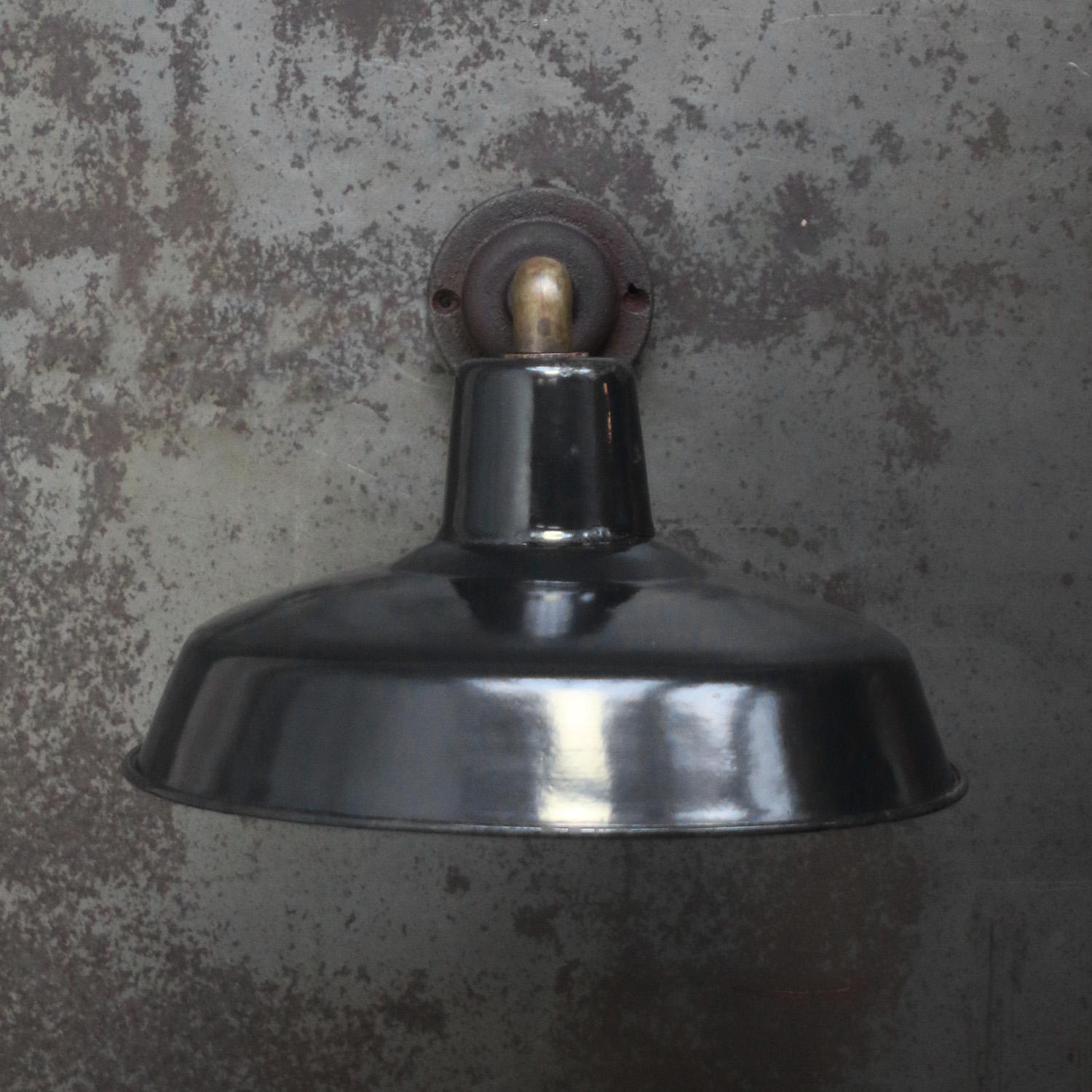 20th Century French Black Enamel Vintage Industrial Cast Iron Sconces Wall Lights For Sale