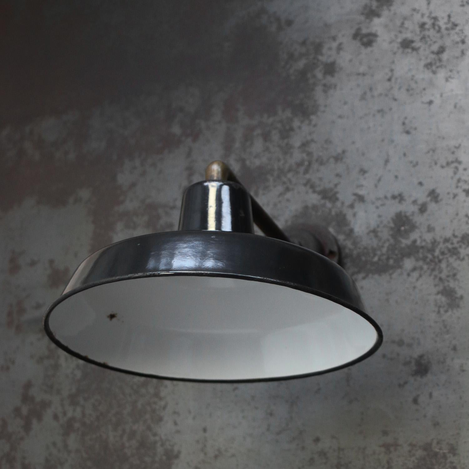 Brass French Black Enamel Vintage Industrial Cast Iron Sconces Wall Lights For Sale