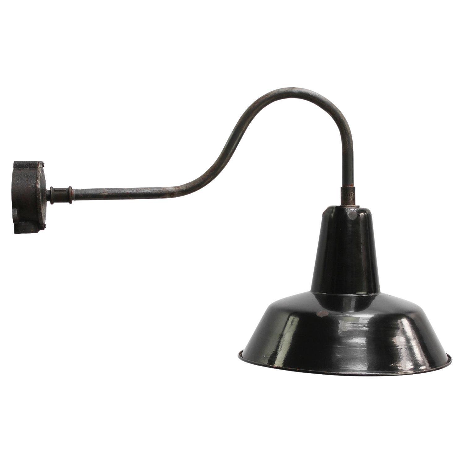 French Black Enamel Vintage Industrial Cast Iron Scone Wall Light For Sale