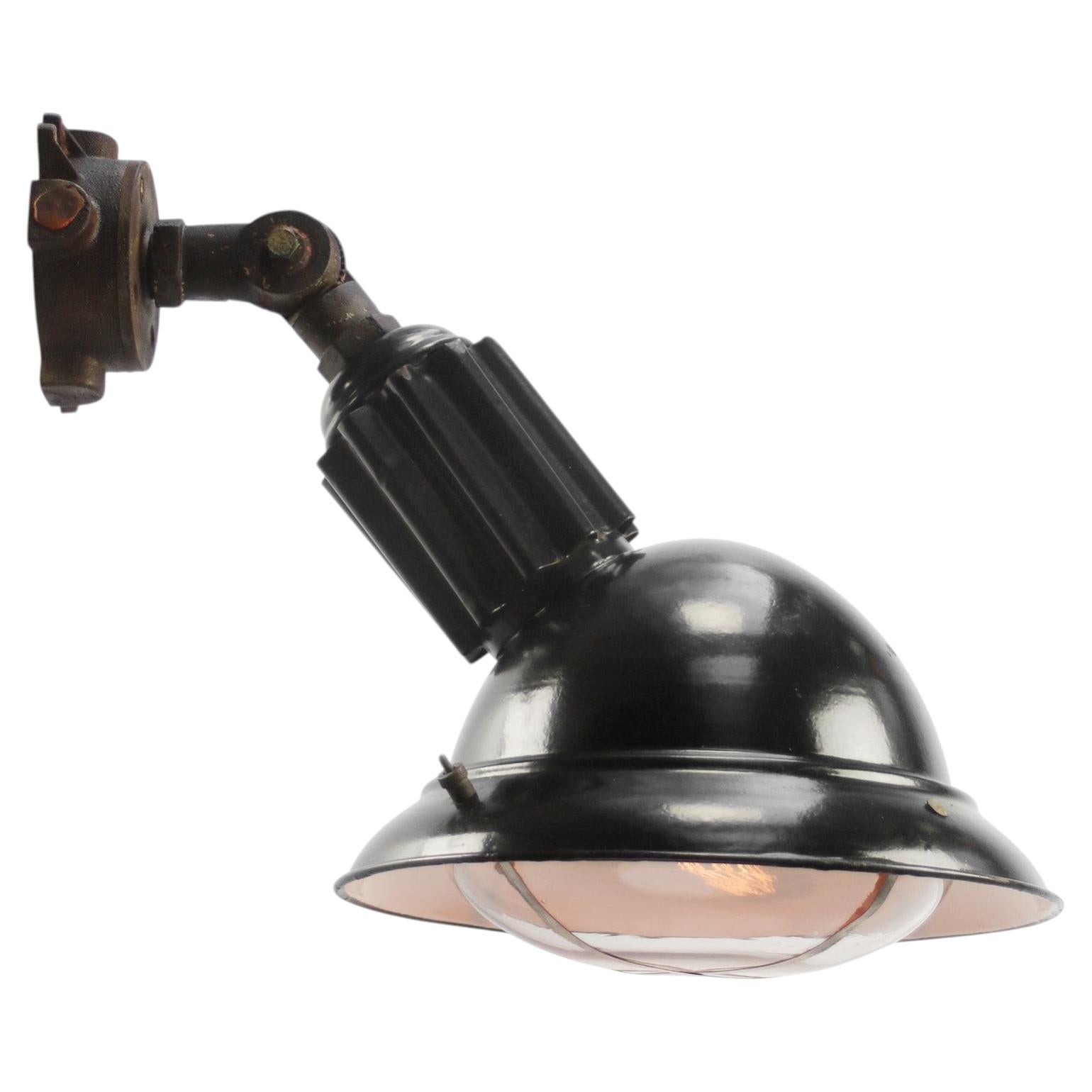 French Black Enamel Vintage Industrial Clear Glass wall light