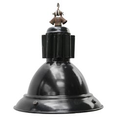 French Black Enamel Vintage Industrial Factory Pendant Lamp