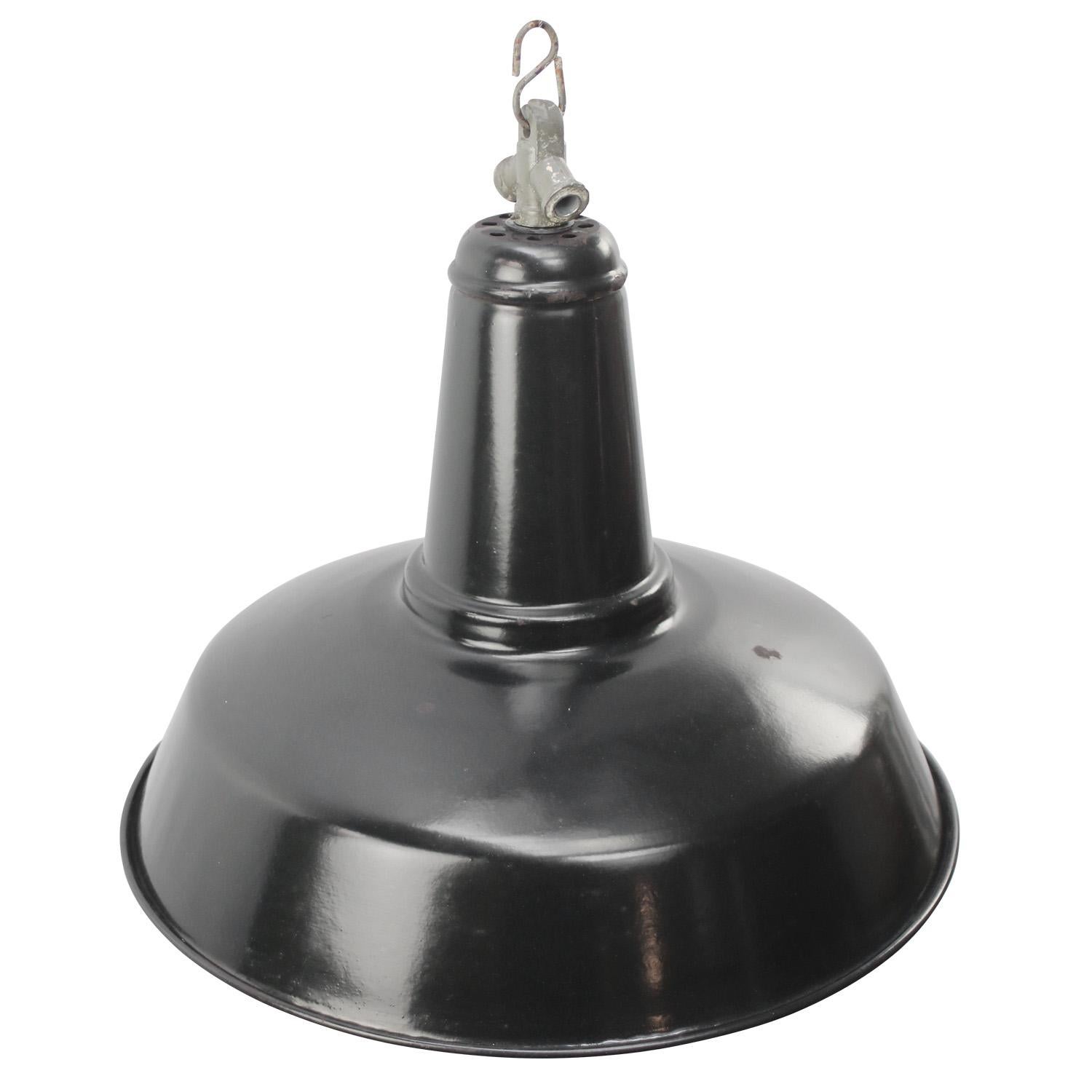 French factory pendant light
black enamel, white interior

Weight: 2.00 kg / 4.4 lb

Priced per individual item. All lamps have been made suitable by international standards for incandescent light bulbs, energy-efficient and LED bulbs. E26/E27 bulb