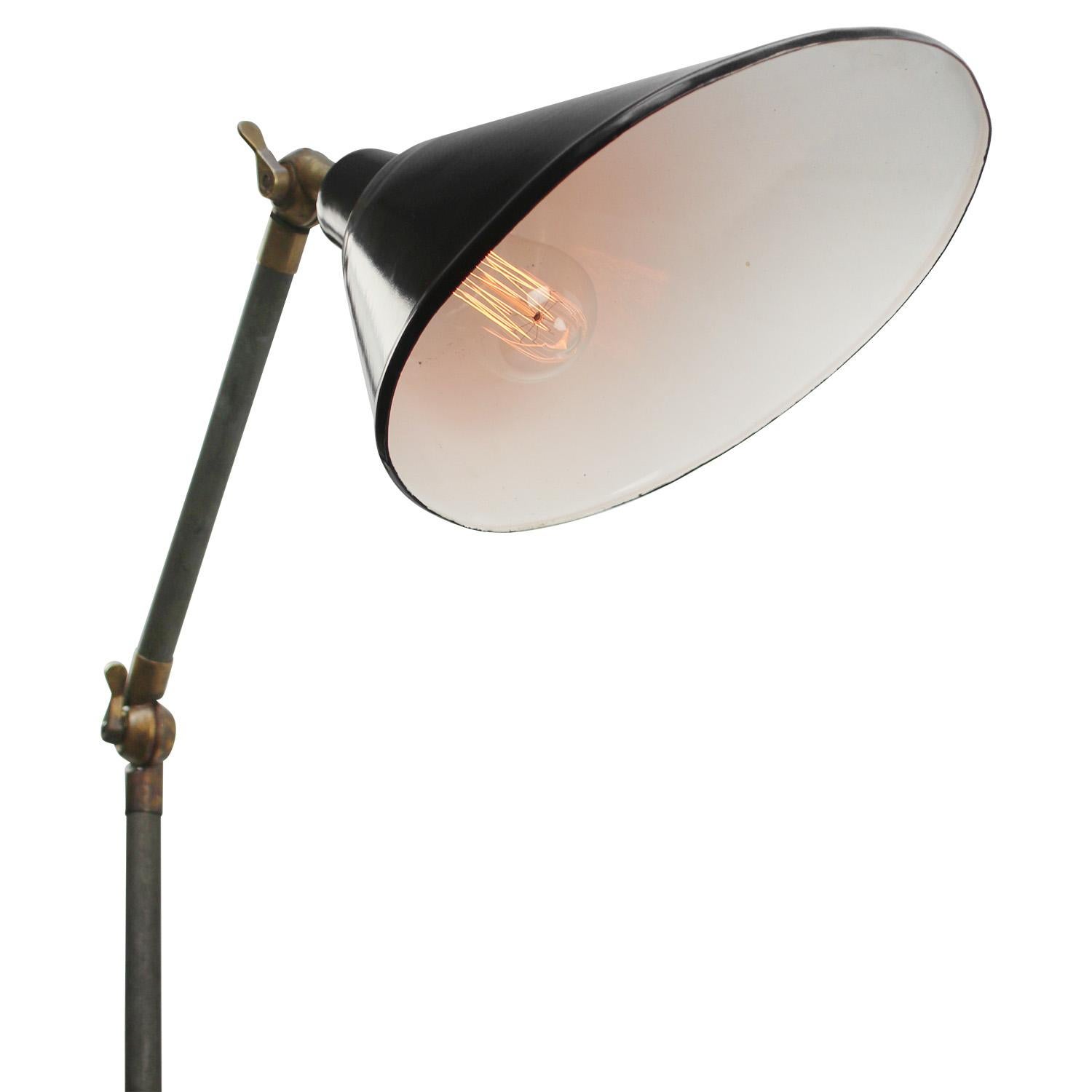 Cast French Black Enamel Vintage Industrial Metal Brass Machinist Table Lights