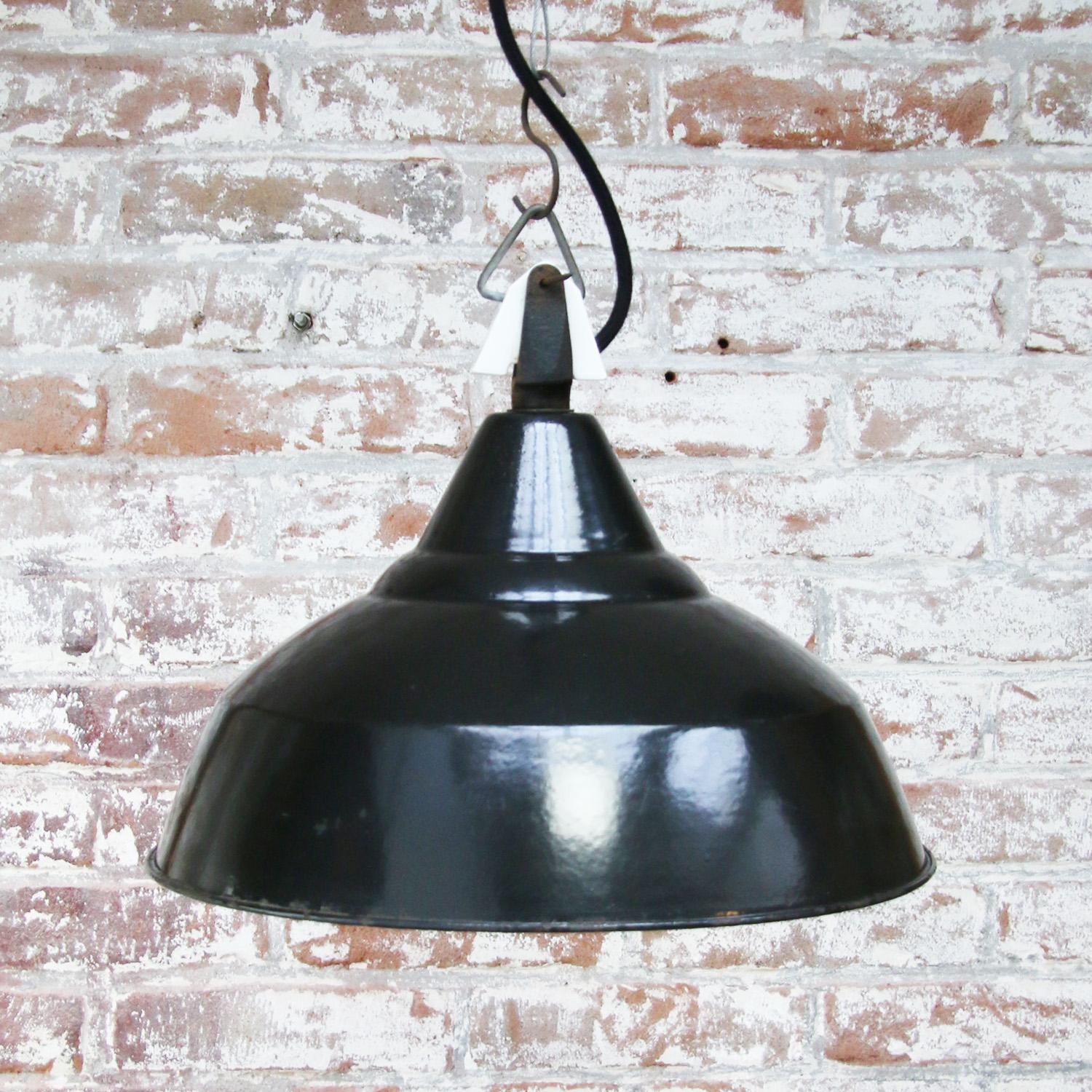20th Century French Black Enamel Vintage Industrial Pendant Light For Sale