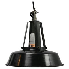 French Black Enamel Retro Industrial Pendant Light