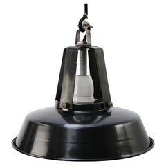 Französisch Schwarz Emaille Vintage Industrial Pendelleuchten