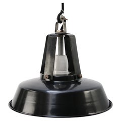 French Black Enamel Vintage Industrial Pendant Light