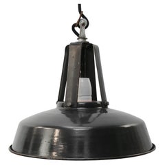 French Black Enamel Vintage Industrial Pendant Light