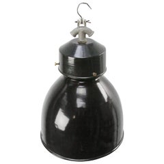 Industrielle Vintage-Pendelleuchten aus schwarzer Emaille von GAL, Frankreich