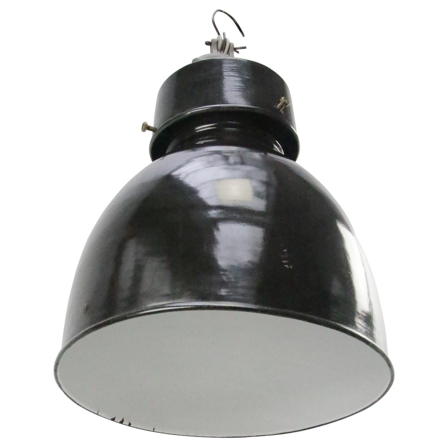 French Black Enamel Vintage Industrial Pendant Lights by GAL, France In Good Condition For Sale In Amsterdam, NL