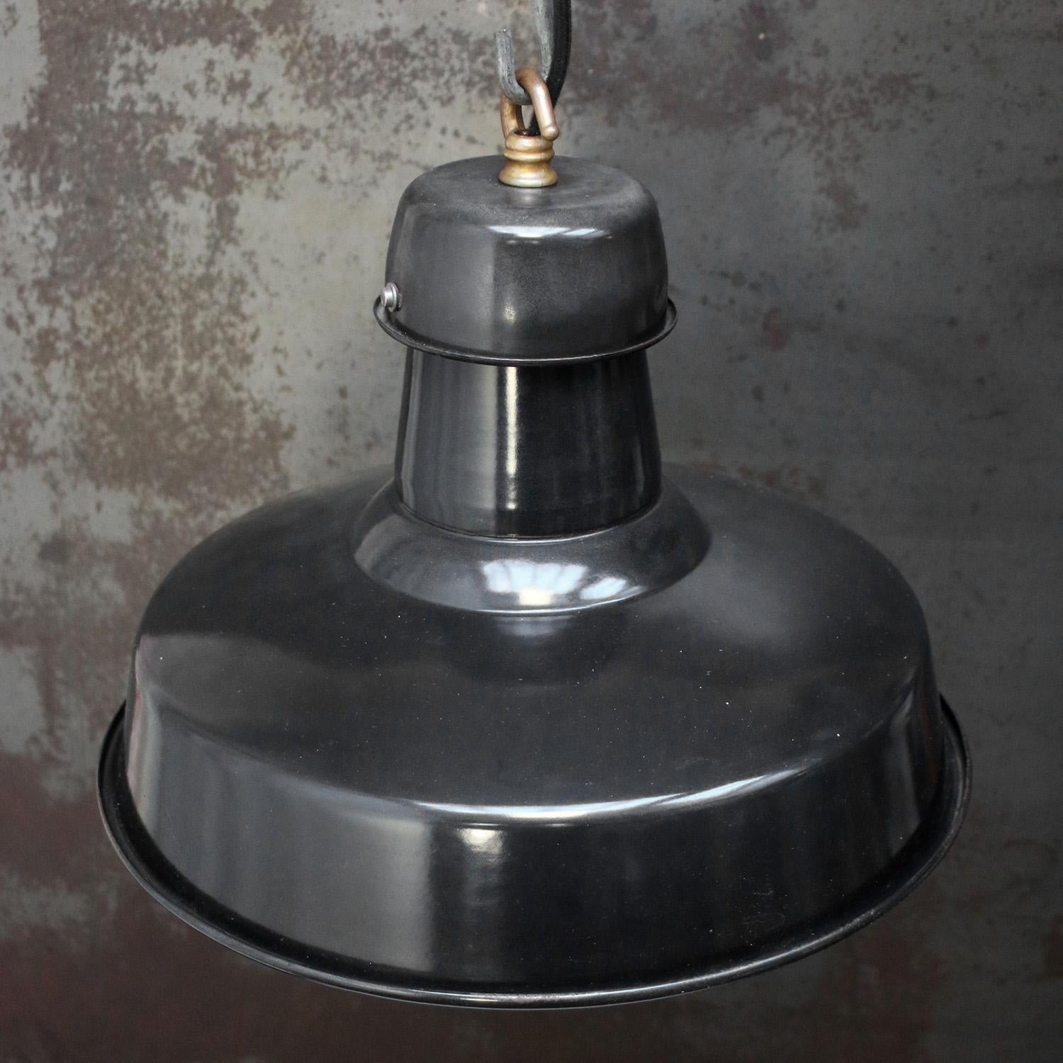 French Black Enamel Vintage Industrial Pendant Lights by GAL, France In Good Condition For Sale In Amsterdam, NL