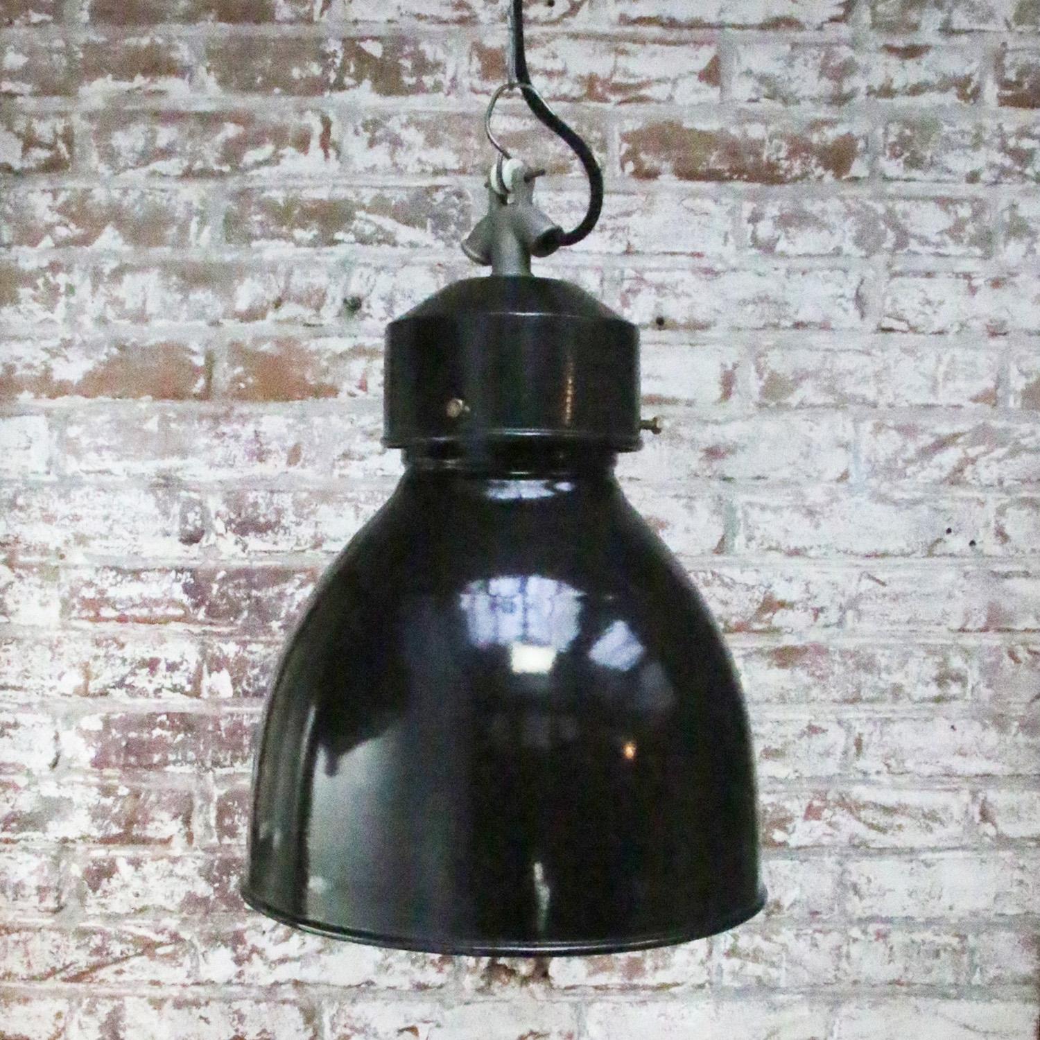 20th Century French Black Enamel Vintage Industrial Pendant Lights by GAL, France For Sale