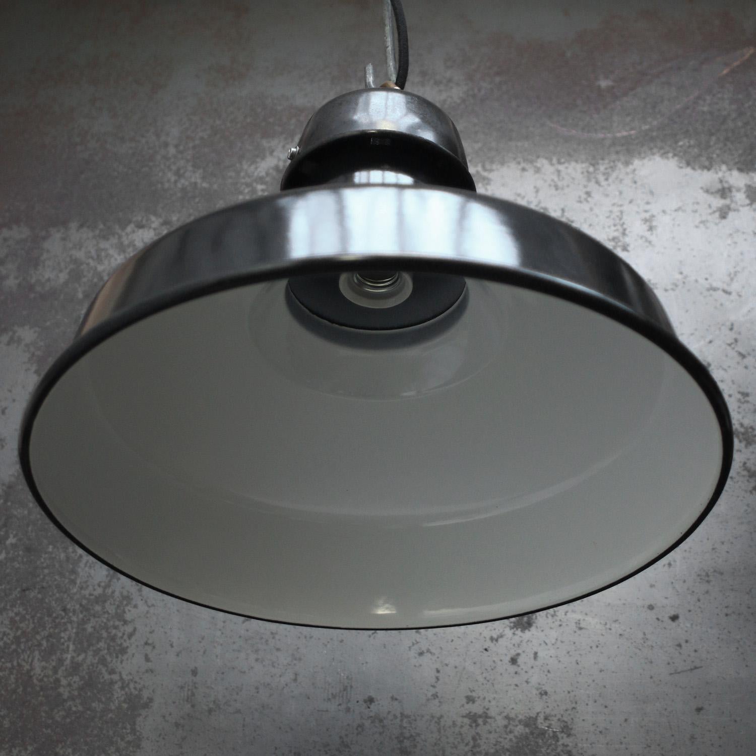 20th Century French Black Enamel Vintage Industrial Pendant Lights by GAL, France For Sale