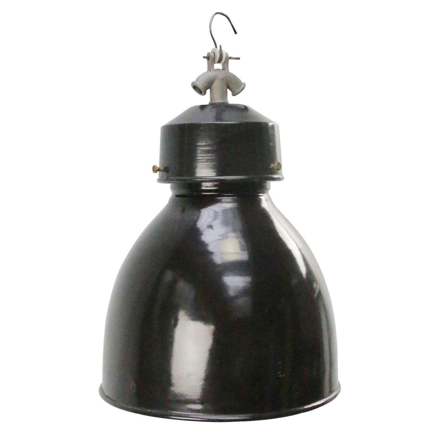 Lámparas colgantes industriales vintage francesas de esmalte negro de GAL, Francia