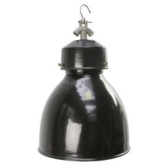 French Black Enamel Vintage Industrial Pendant Lights by GAL, France