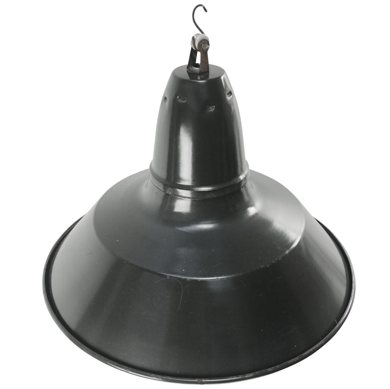 French industrial hanging lamp. Black enamel white interior.

Weight: 1.60 kg / 3.5 lb

Priced per individual item. All lamps have been made suitable by international standards for incandescent light bulbs, energy-efficient and LED bulbs.