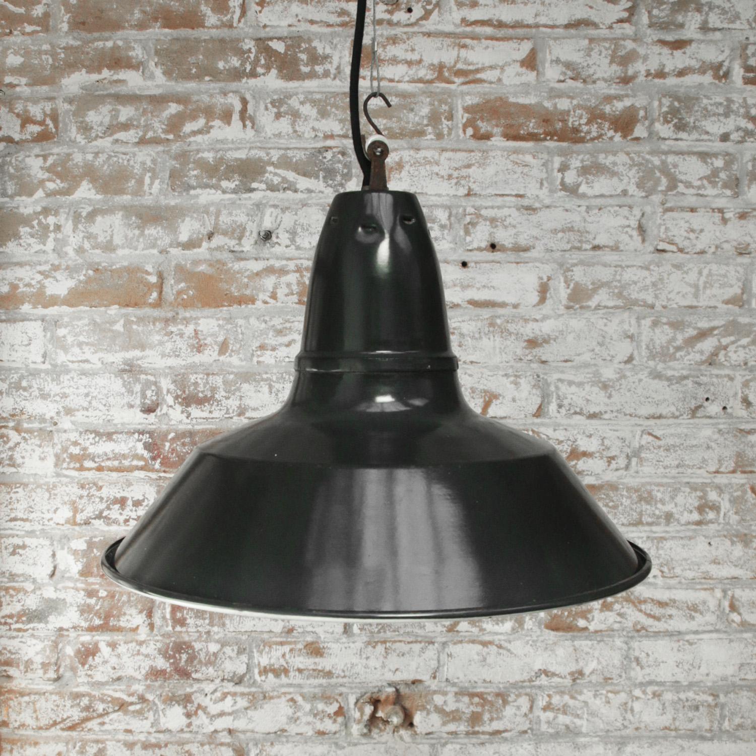 20th Century French Black Enamel Vintage Industrial Pendant Lights