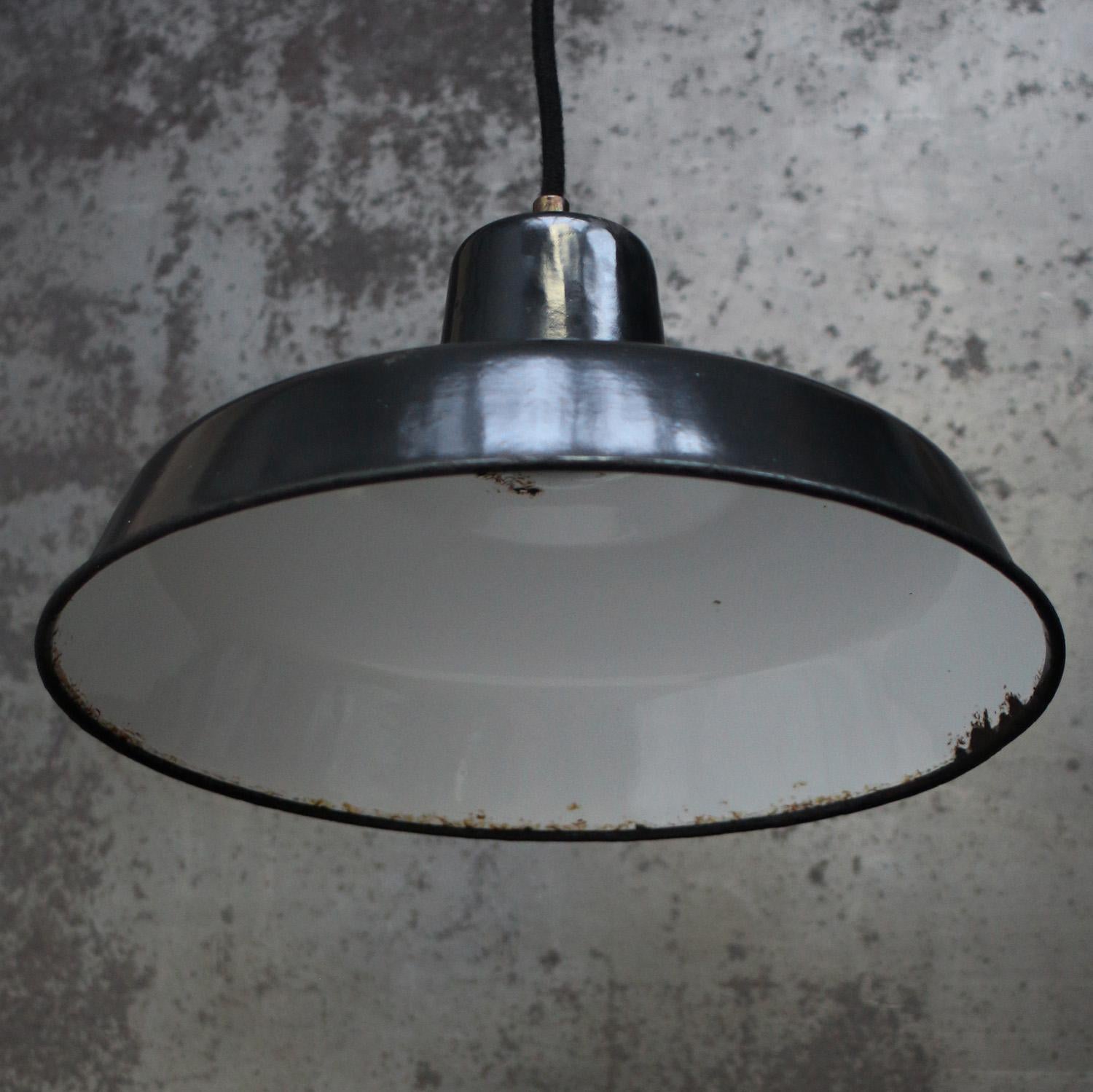 20th Century French Black Enamel Vintage Industrial Pendant Lights For Sale