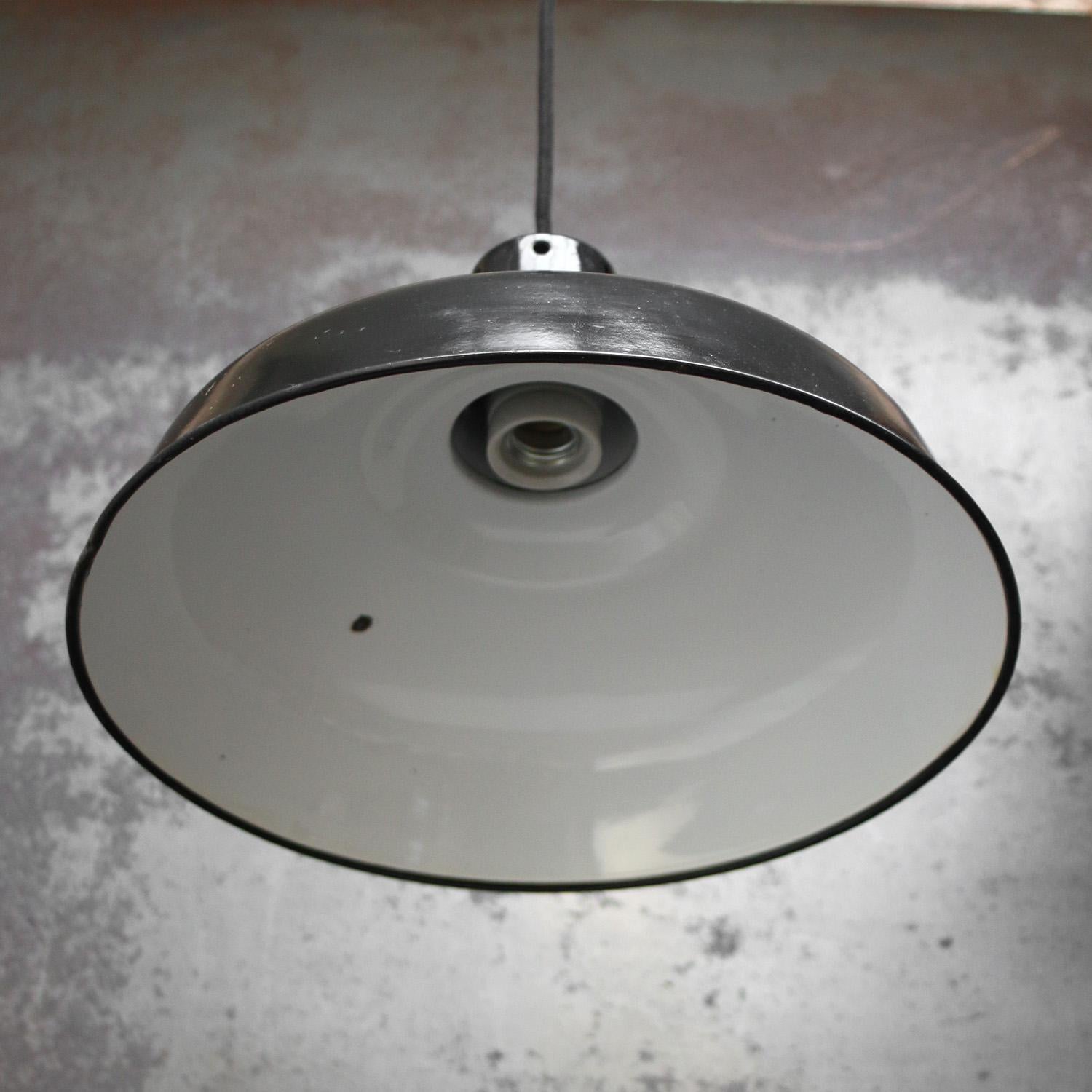 20th Century French Black Enamel Vintage Industrial Pendant Lights