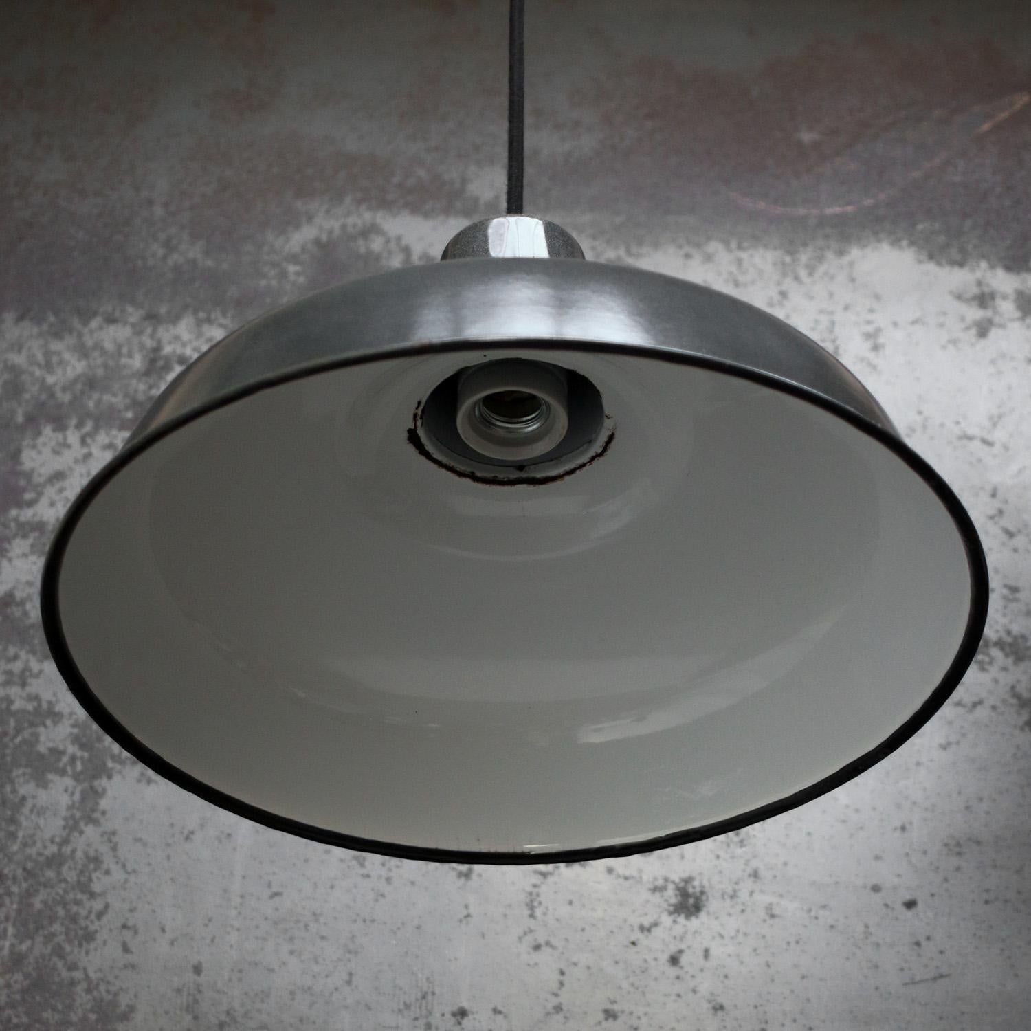 20th Century French Black Enamel Vintage Industrial Pendant Lights For Sale
