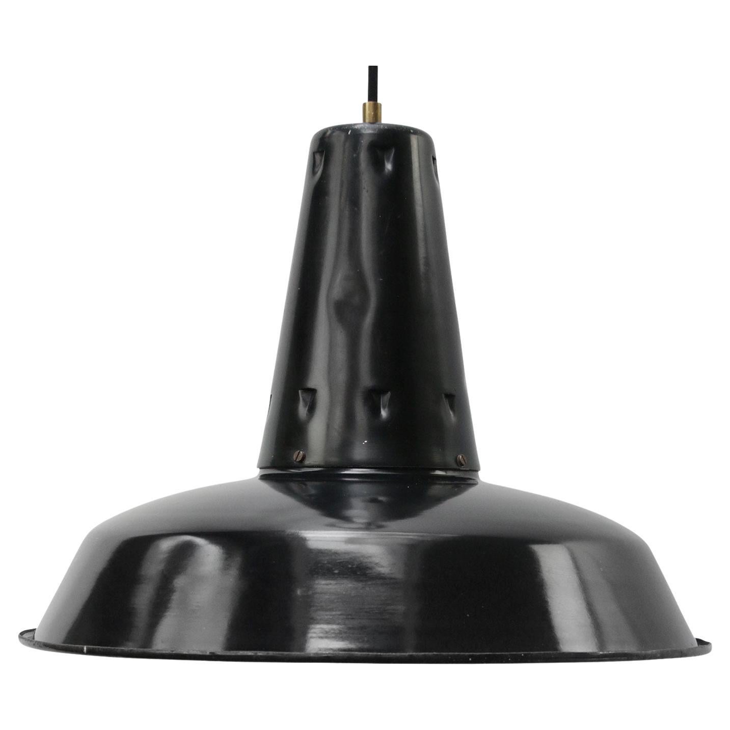 Lampe à suspension industrielle française vintage en émail noir