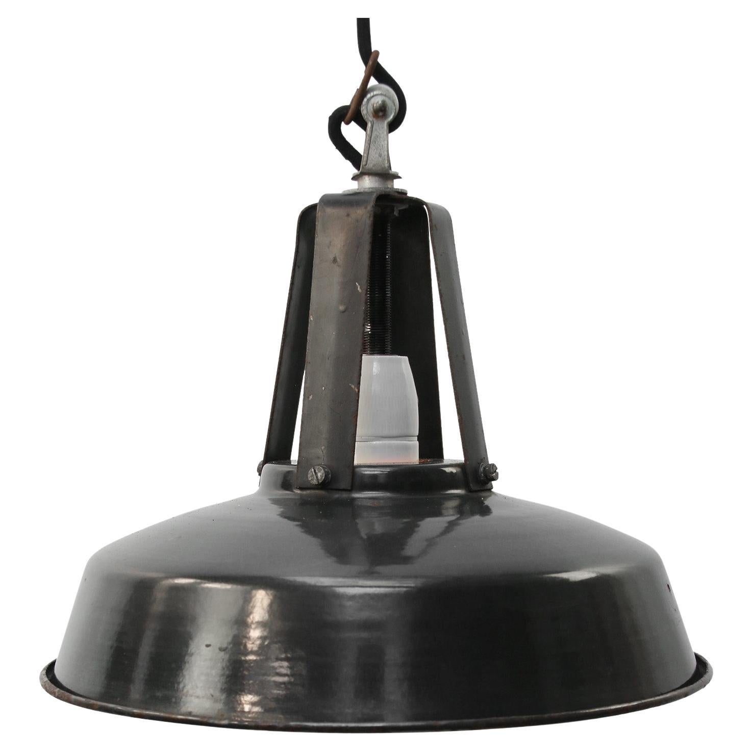 French Black Enamel Vintage Industrial Pendant Lights