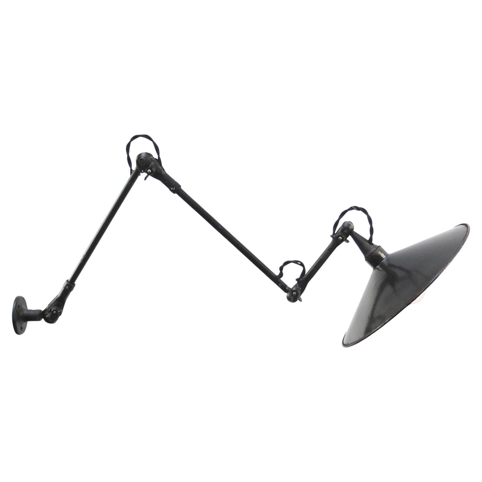 French Black Enamel Vintage Machinist Wall Lamps