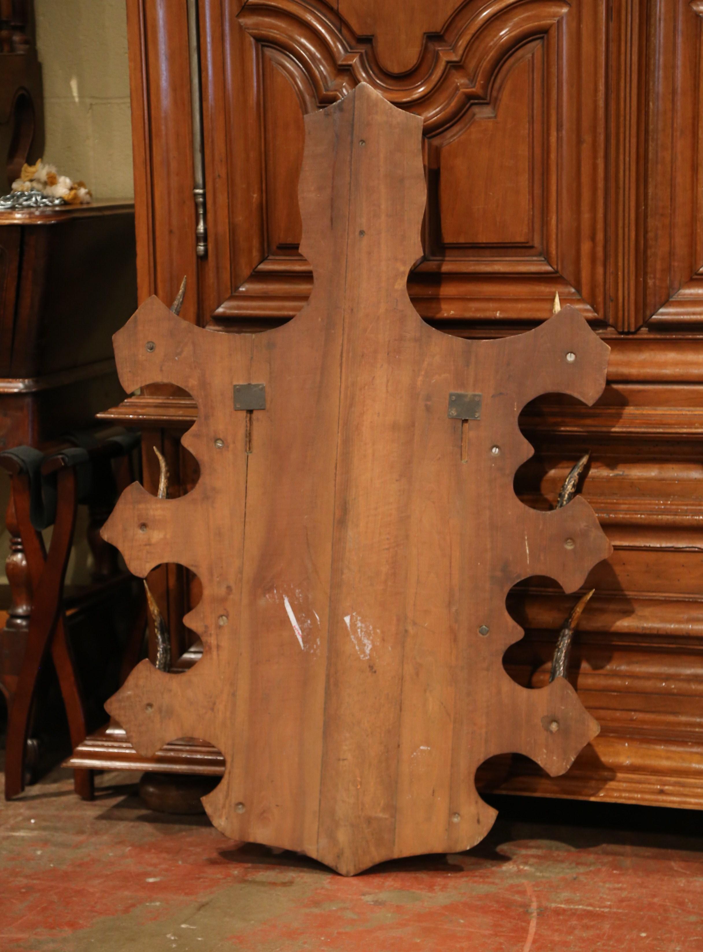 French Black Forest Carved Gun or Coat Rack with Horns and Deer Head Sculpture 5
