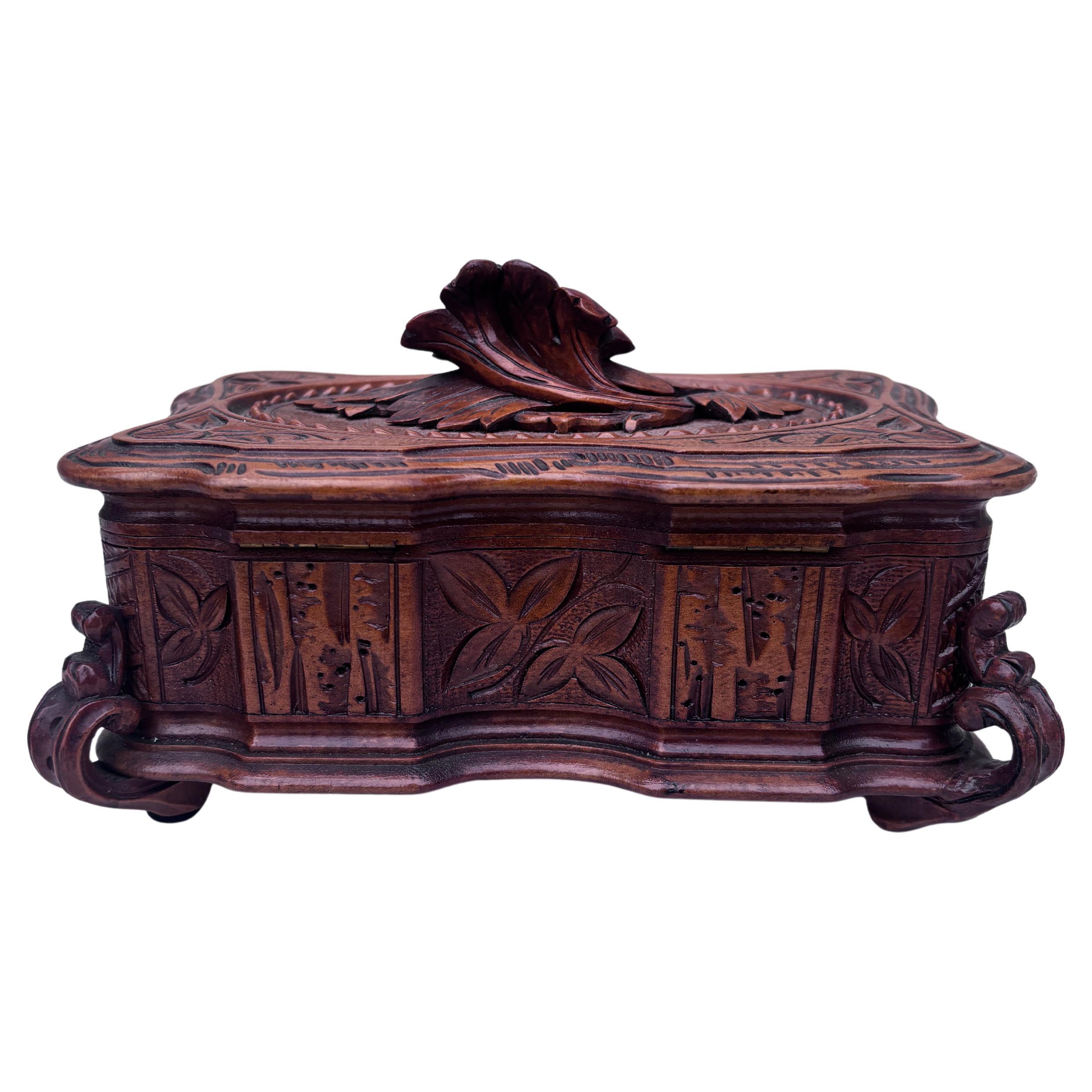 Forest Box Top French Black Forest Carved Wood Box Circa 1900 For Sale at 1stDibs