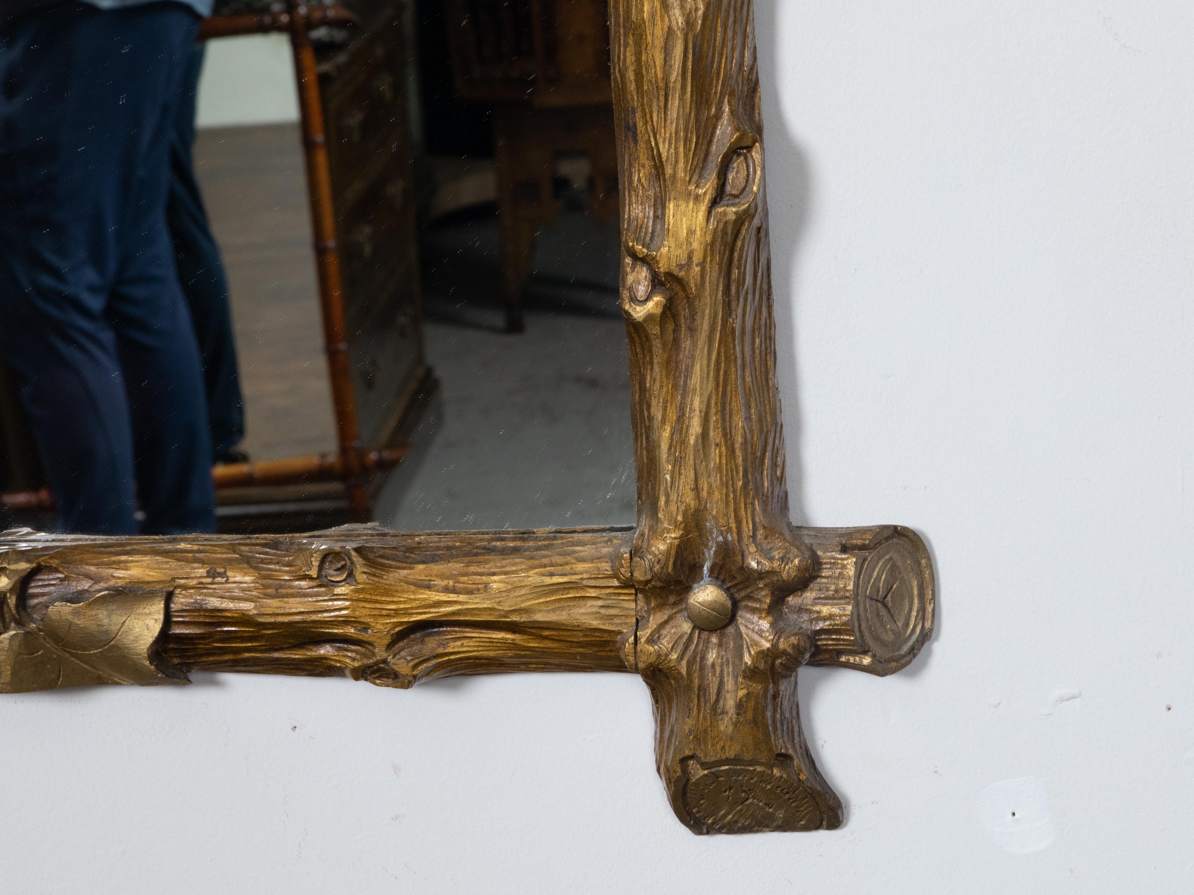 French Black Forest Turn of the Century Giltwood Faux Wooden Mirror, circa 1900 5