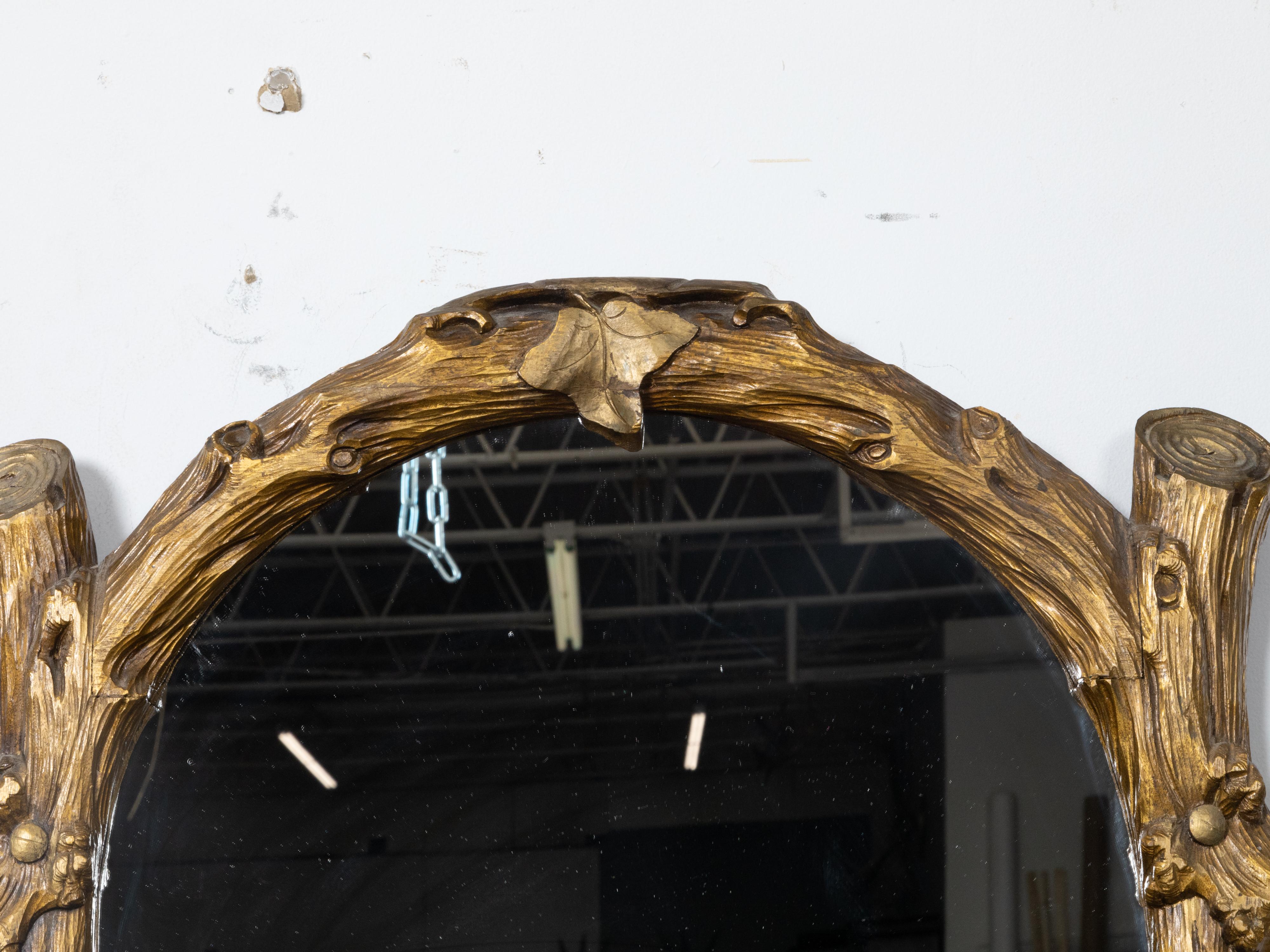 French Black Forest Turn of the Century Giltwood Faux Wooden Mirror, circa 1900 In Good Condition In Atlanta, GA