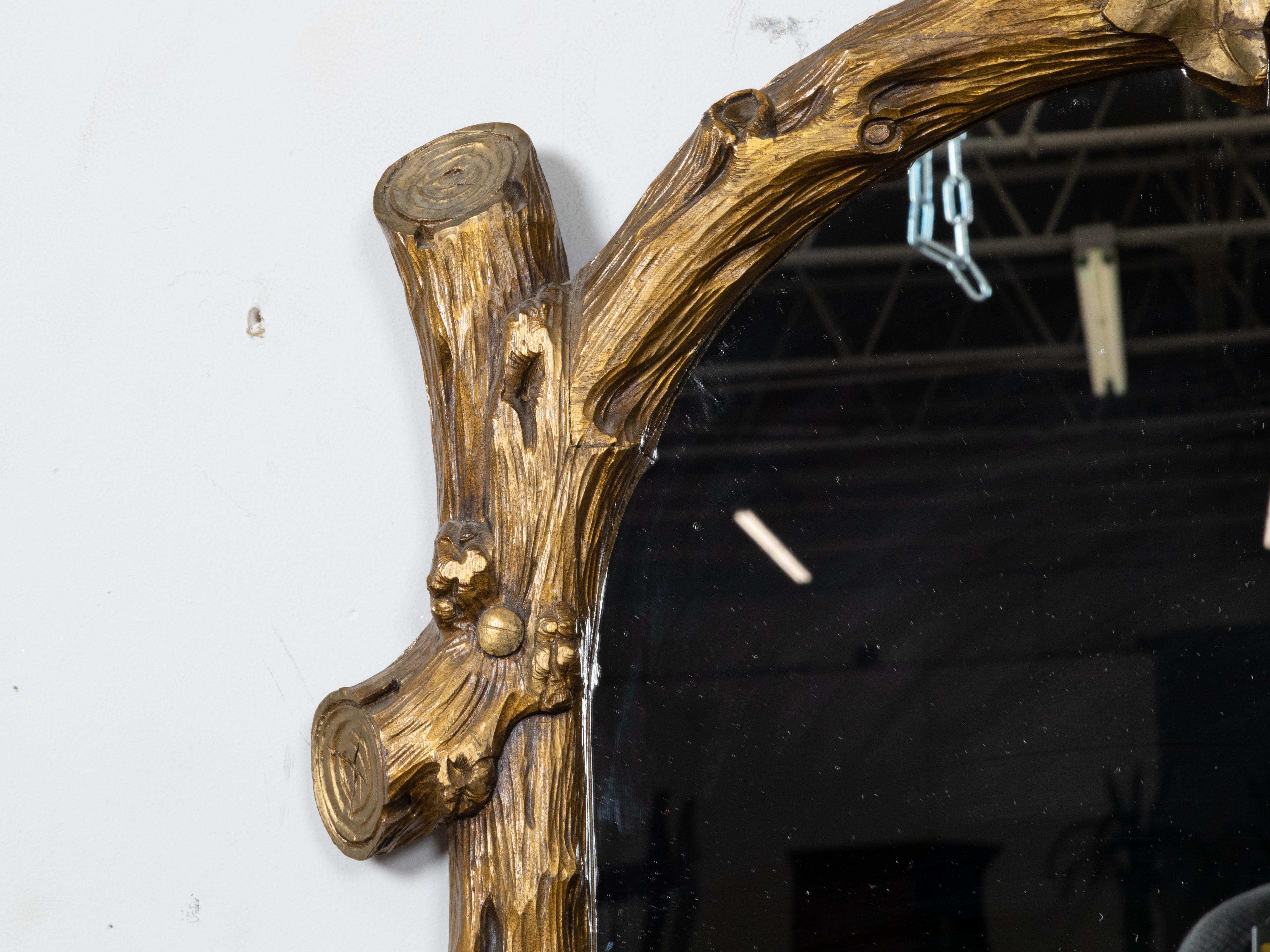 French Black Forest Turn of the Century Giltwood Faux Wooden Mirror, circa 1900 1
