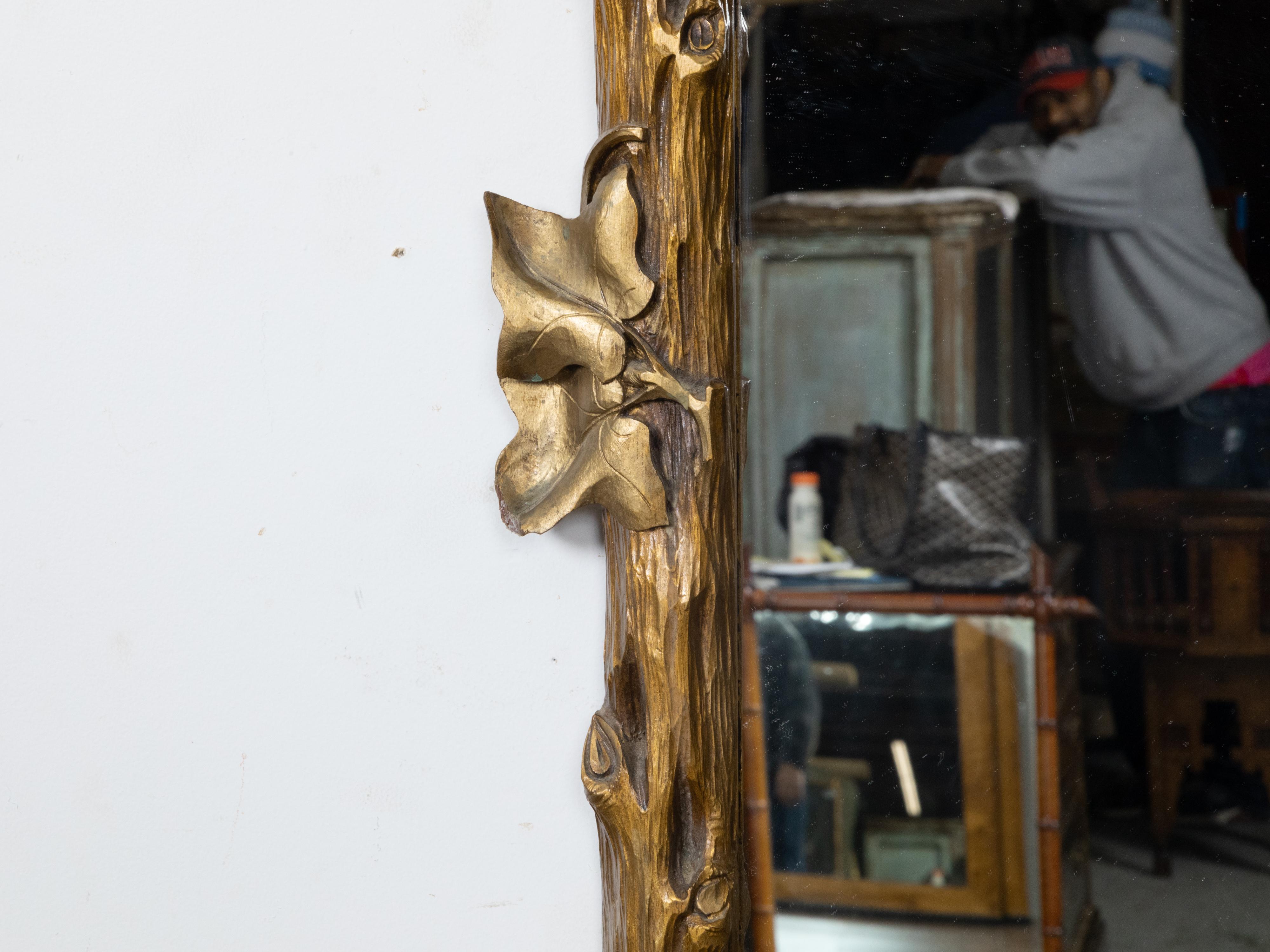 French Black Forest Turn of the Century Giltwood Faux Wooden Mirror, circa 1900 2