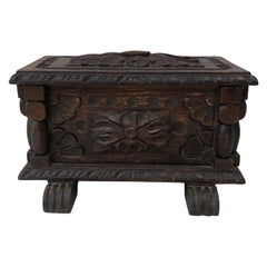 Used French Black Forest Wood Box, Circa 1900