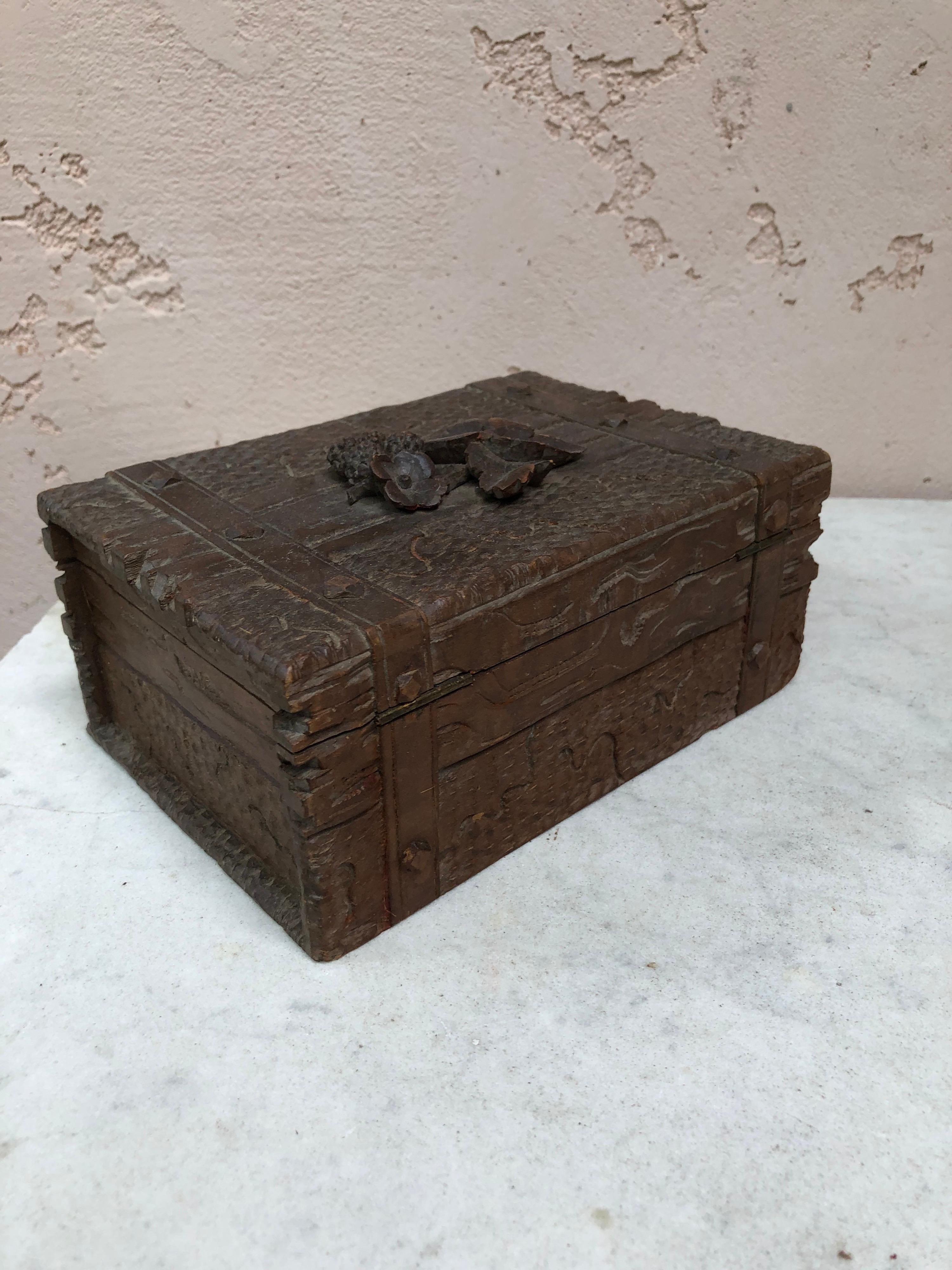 Early 20th Century French Black Forest Wood Box with Blackberries, circa 1900