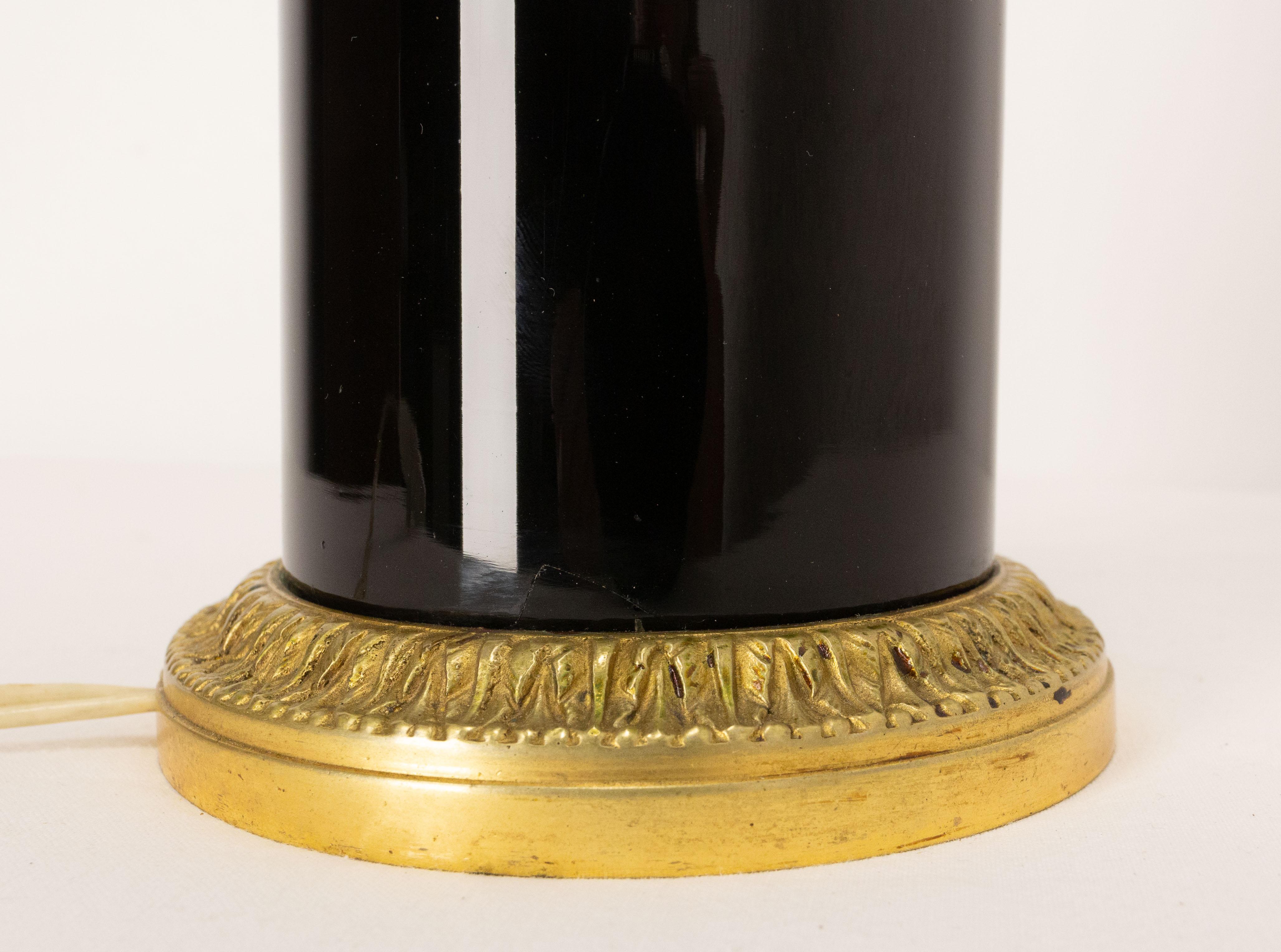 French Black Glass and Brass Table Lamp, Mid-Century For Sale 5