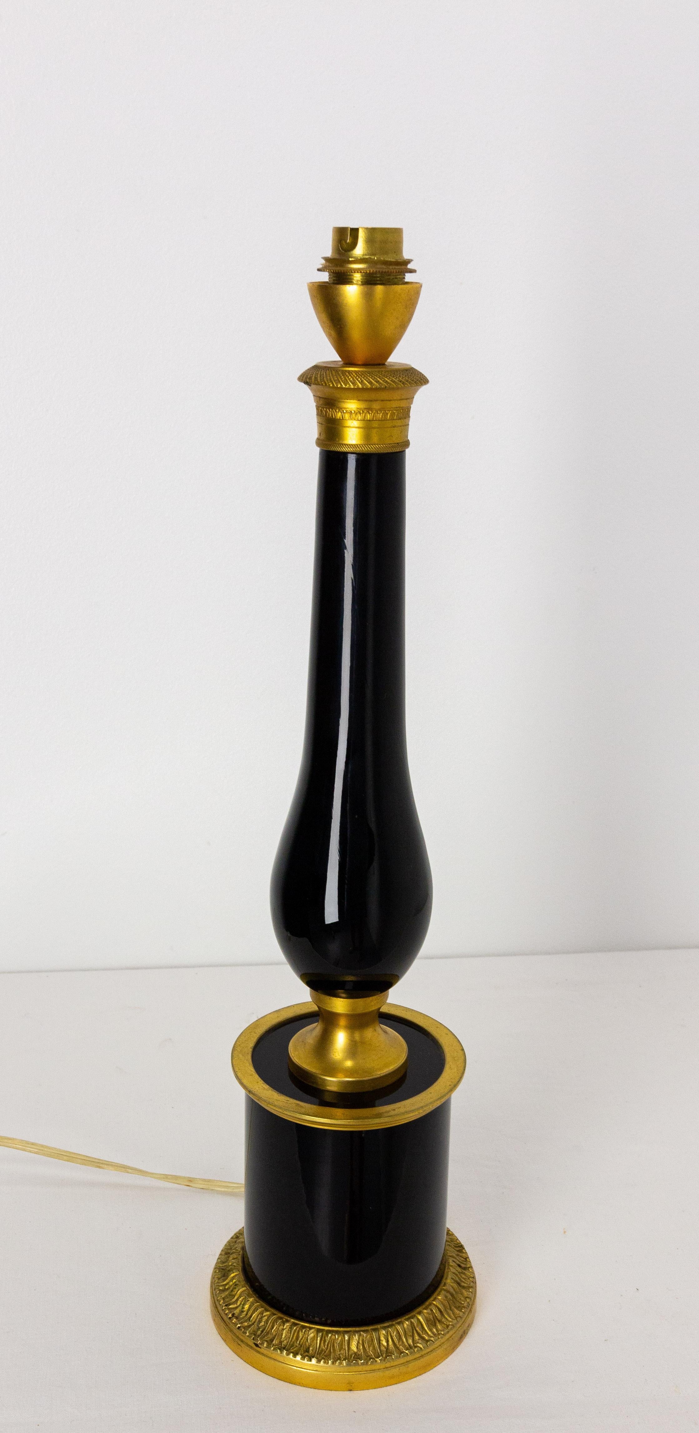 Mid-Century Modern French Black Glass and Brass Table Lamp, Mid-Century For Sale