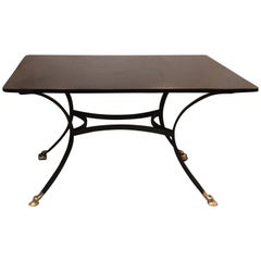French Black Glass Brass and Iron Writing Table
