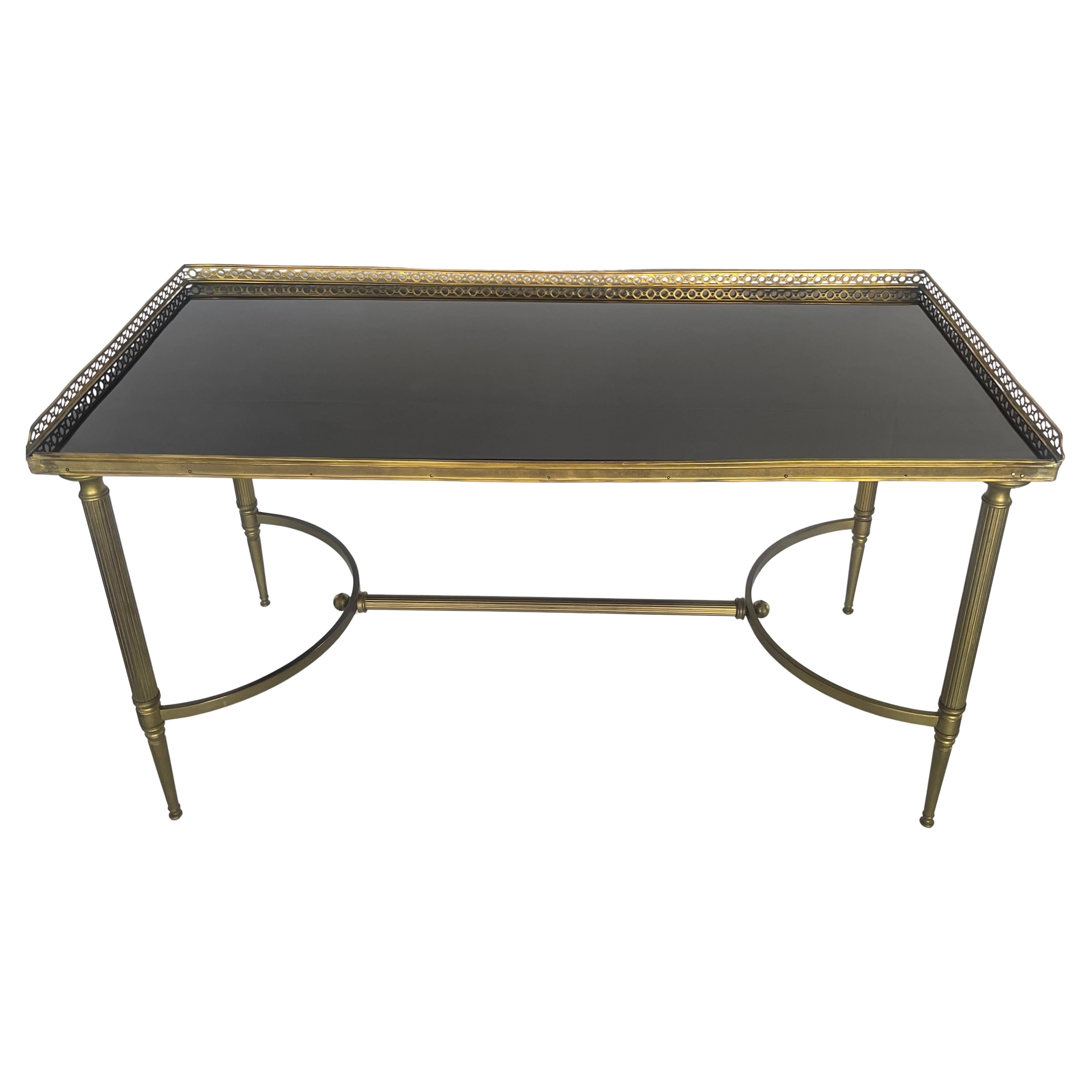 French Black Glass Gallery Cocktail Table Attributed to Maison Jansen, 1940 For Sale
