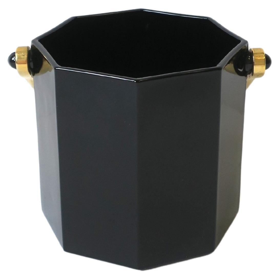 French Black Glass Ice Bucket Barware, circa 1970s France