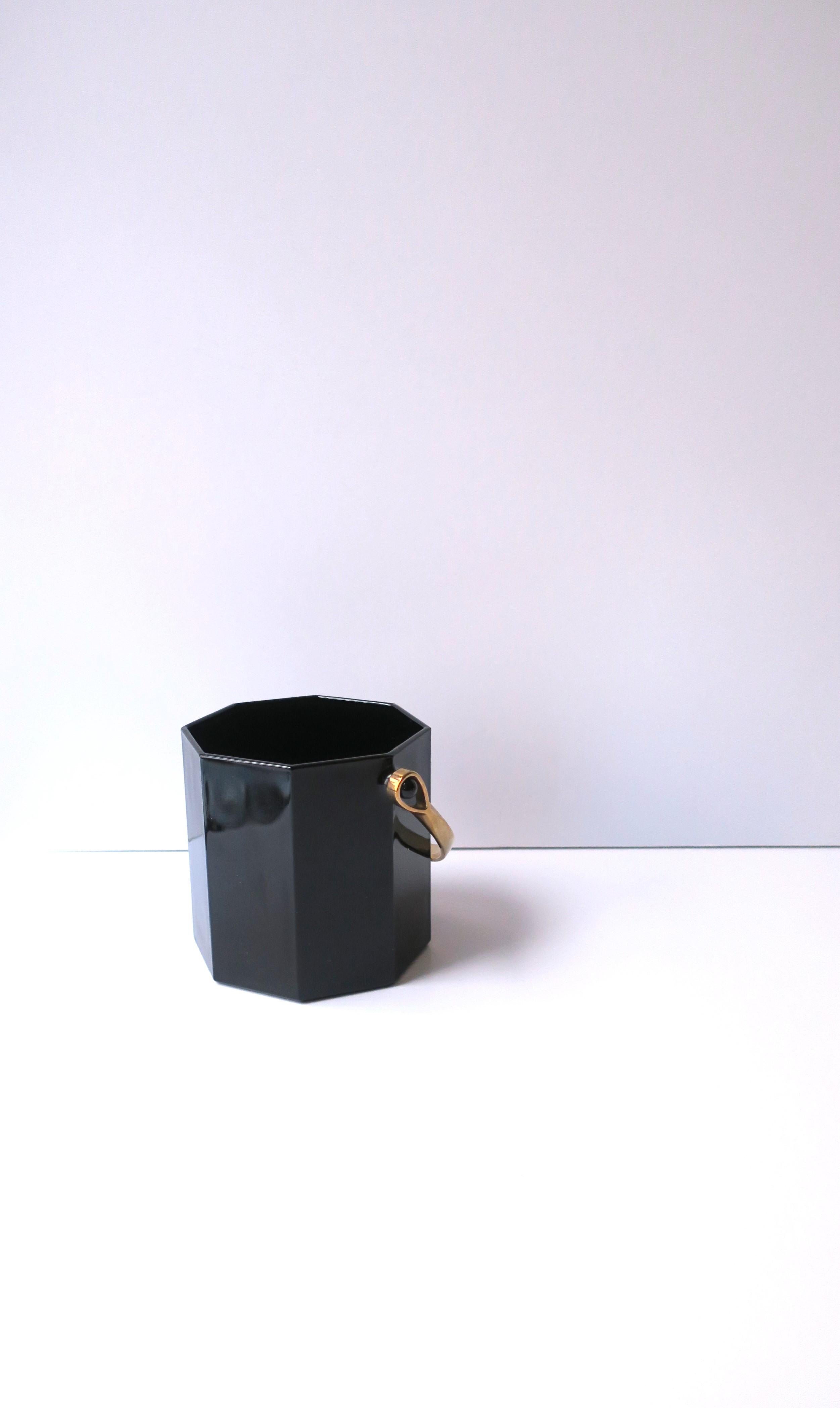 Metal French Black Glass Ice Bucket with Tongs, circa 1970s France For Sale