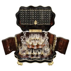 French Black Gold Baccarat Licquor Cabinet Boulle style Marquetry, Napoleon III