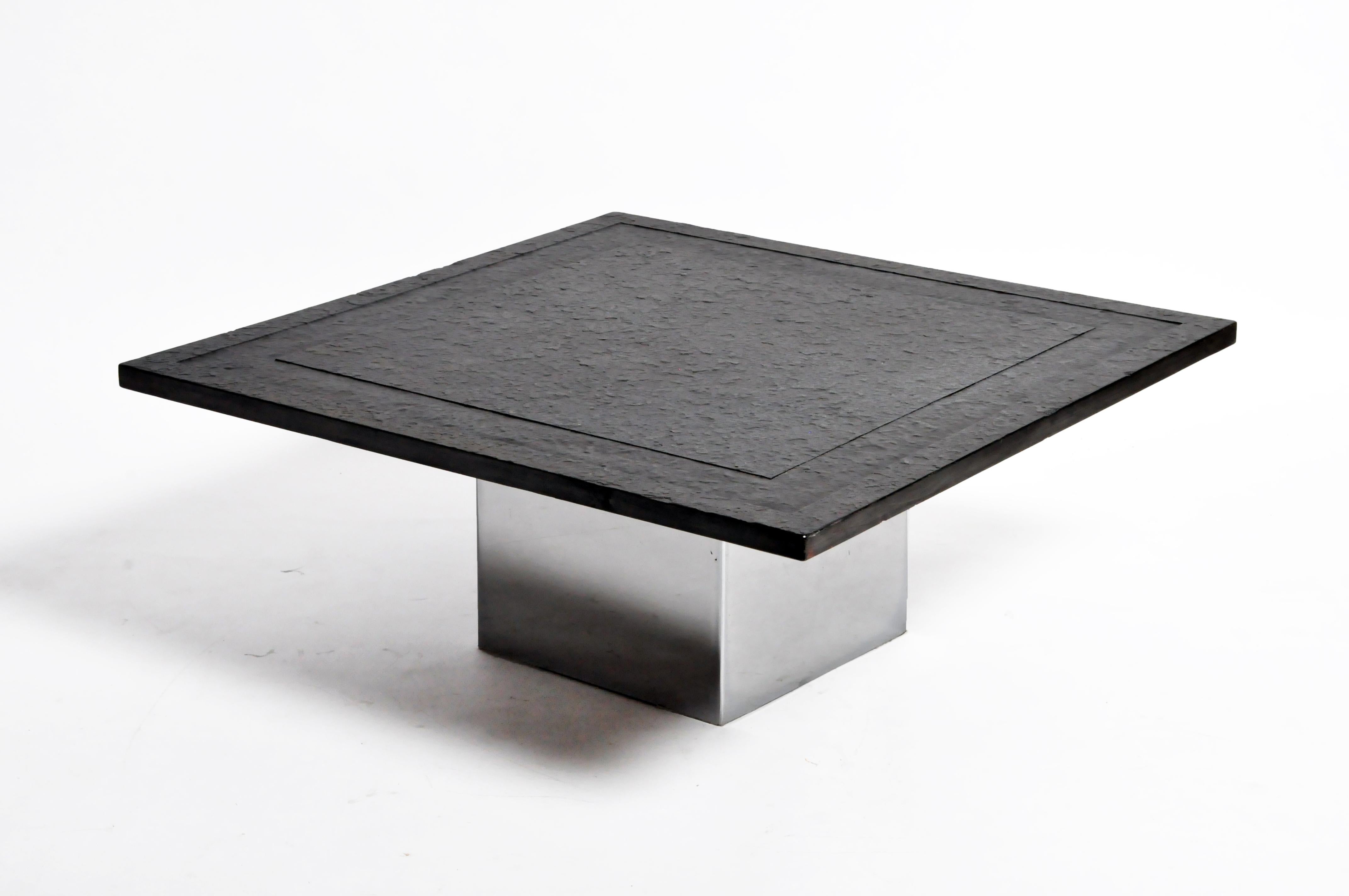 French Black Granite Coffee Table with Metal Base 13