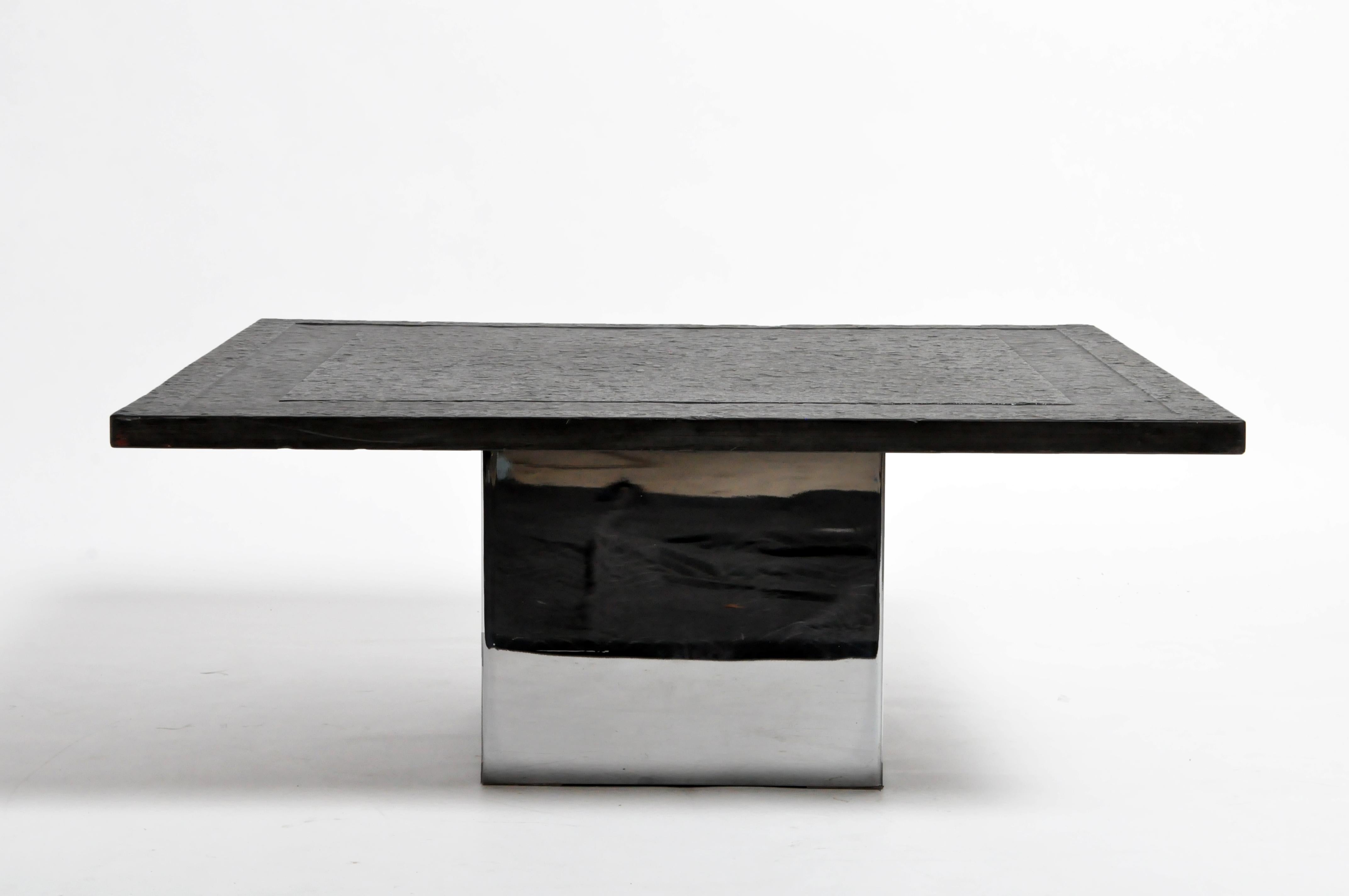 French Black Granite Coffee Table with Metal Base 1
