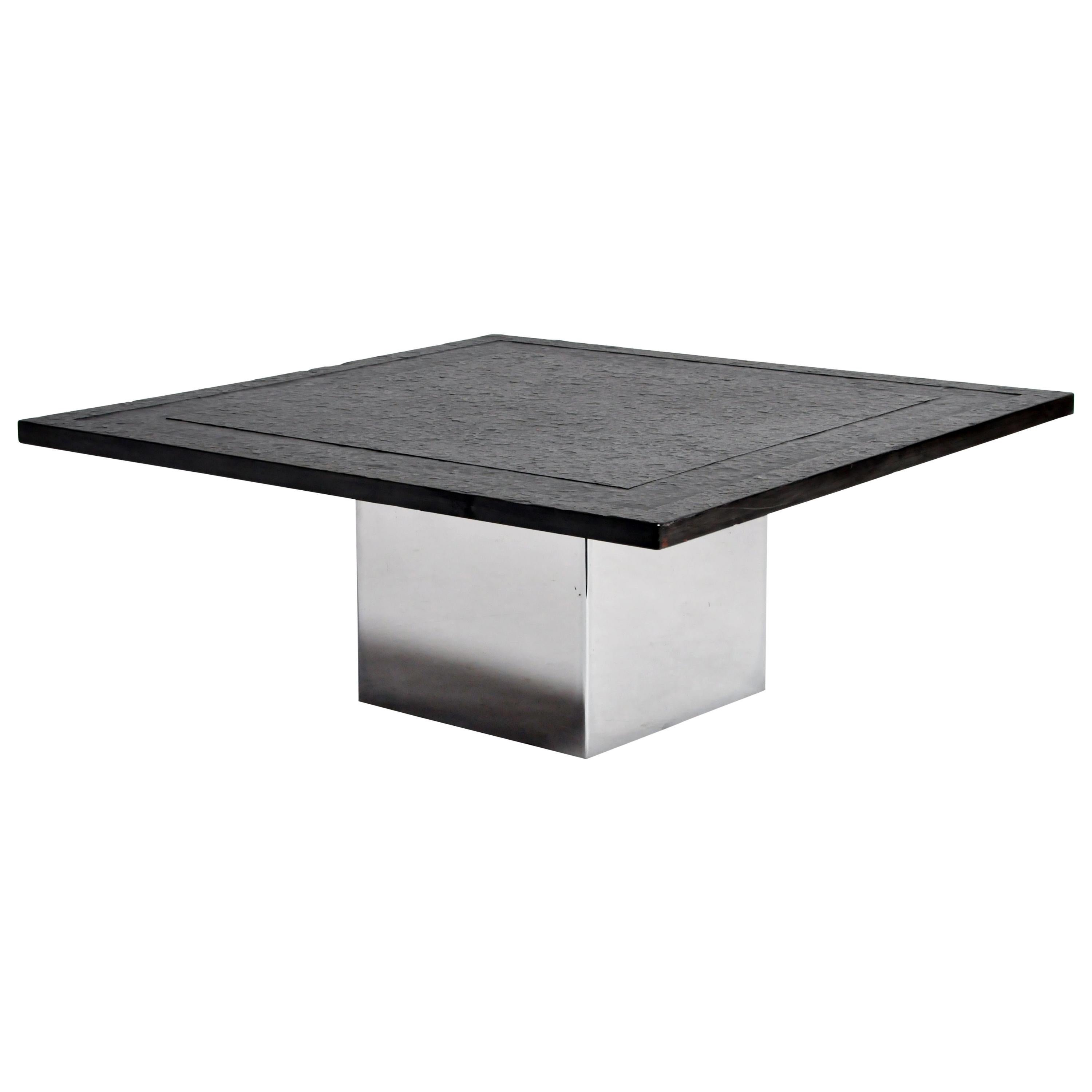 French Black Granite Coffee Table with Metal Base