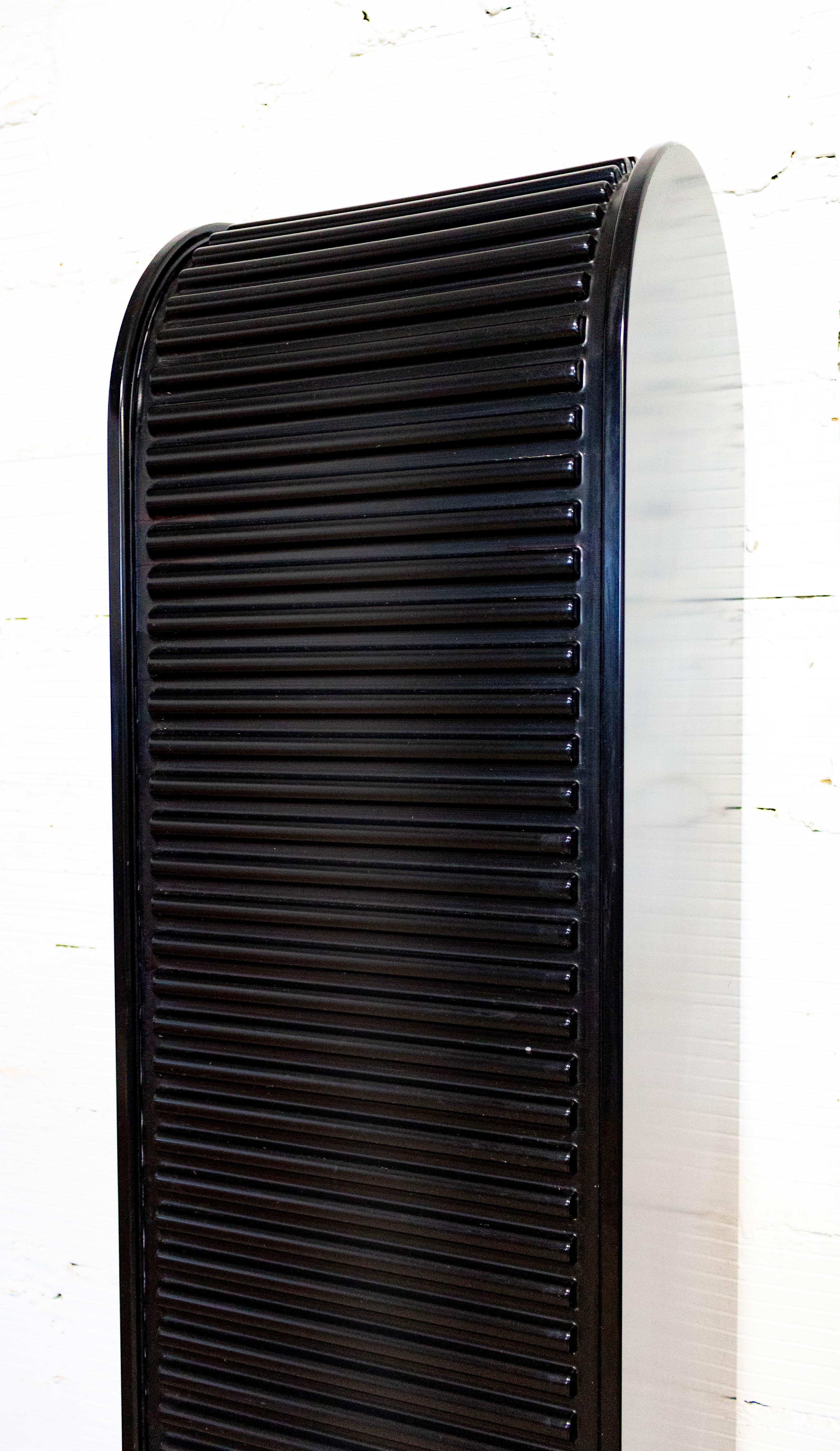 Late 20th Century French Black Graphic Cabinet, Roller Door and Drawers, circa 1980