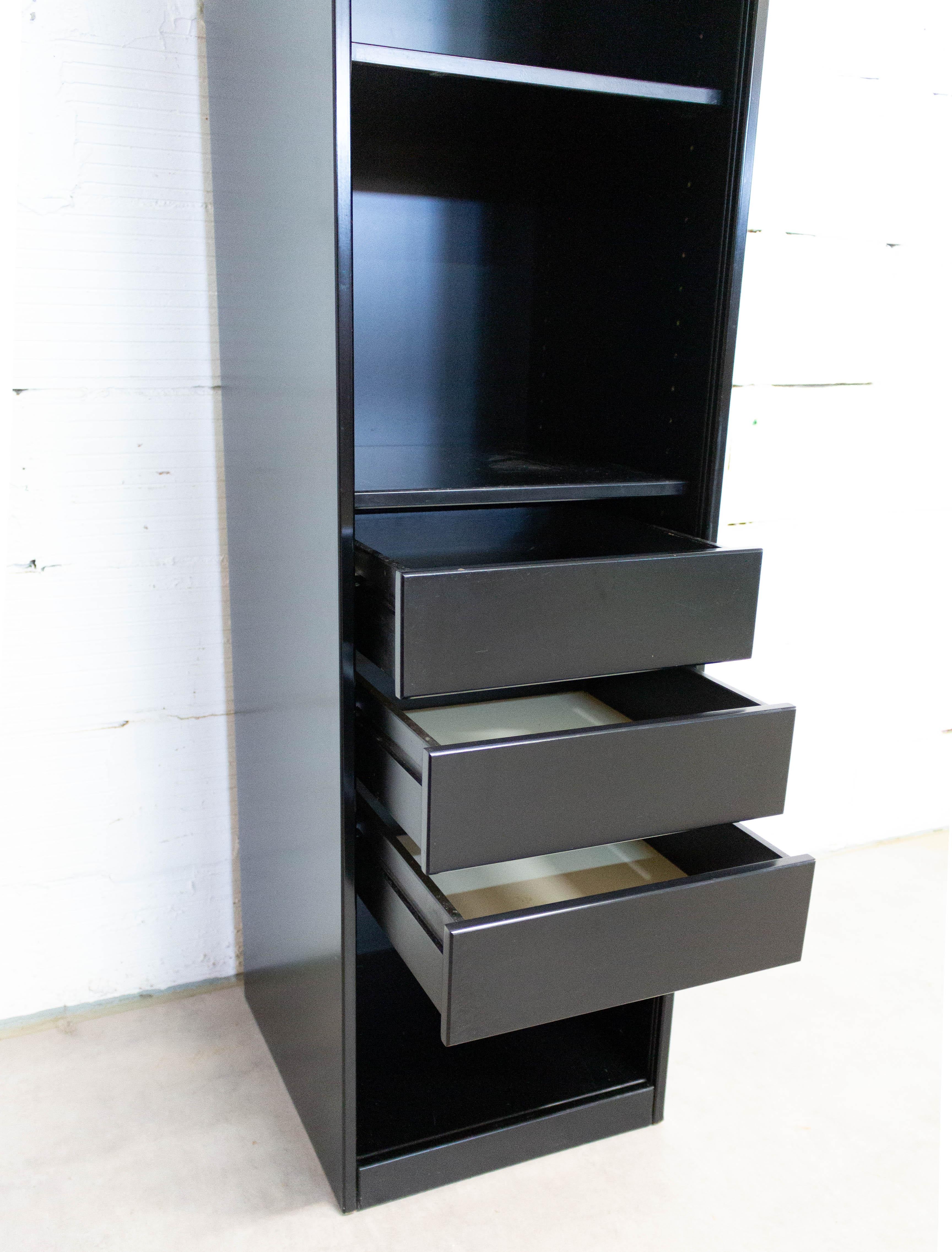 French Black Graphic Cabinet, Roller Door and Drawers, circa 1980 2