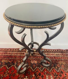 French Black Gueridon Table with Cast Iron Scroll Legs